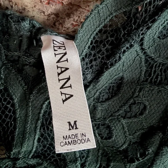 Lace Longline Bralette Forest Green Strappy Back Boho Festival Top Size M - Picture 3 of 4